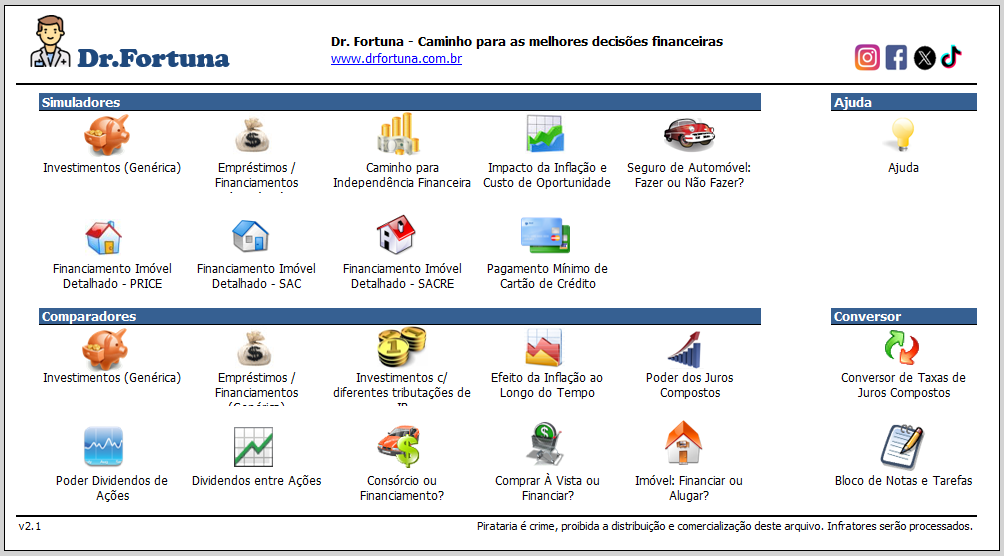 Menu Planilha Super Simulador